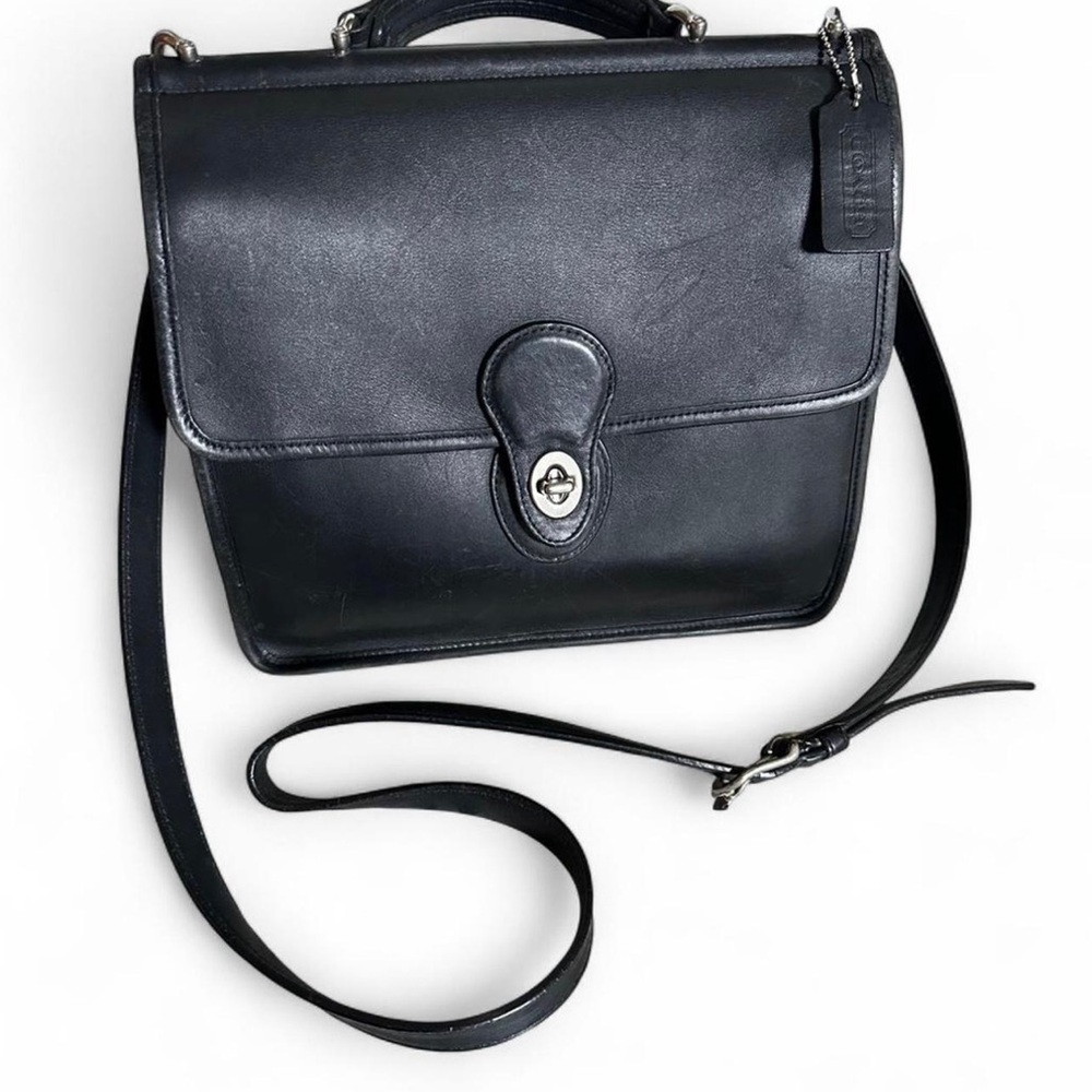Coach 2004 Willis Black Leather Turnlock Satchel with nickel hardware